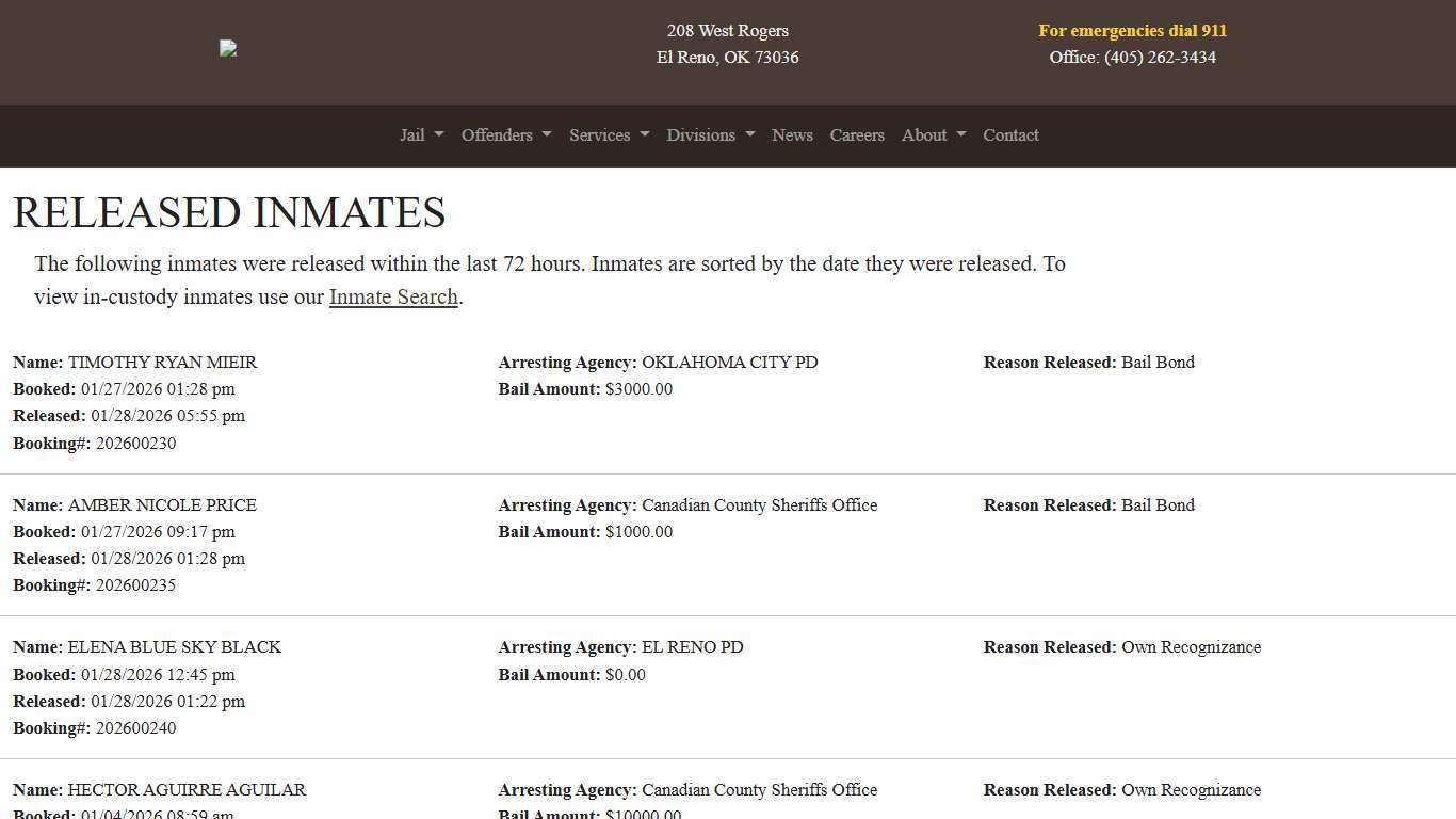 Released Canadian County Sheriff's Office