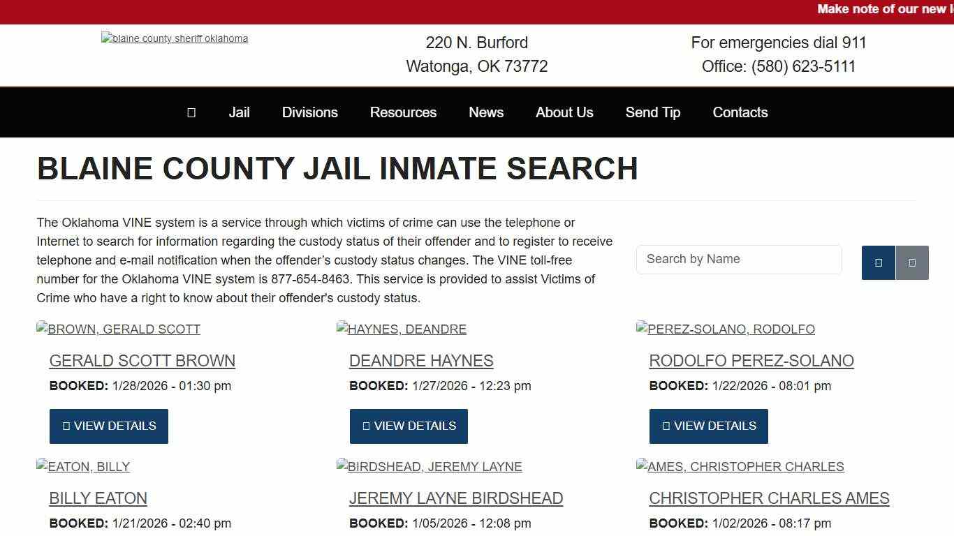 Inmate Search - Blaine County Sheriff's Office Oklahoma Watonga, OK